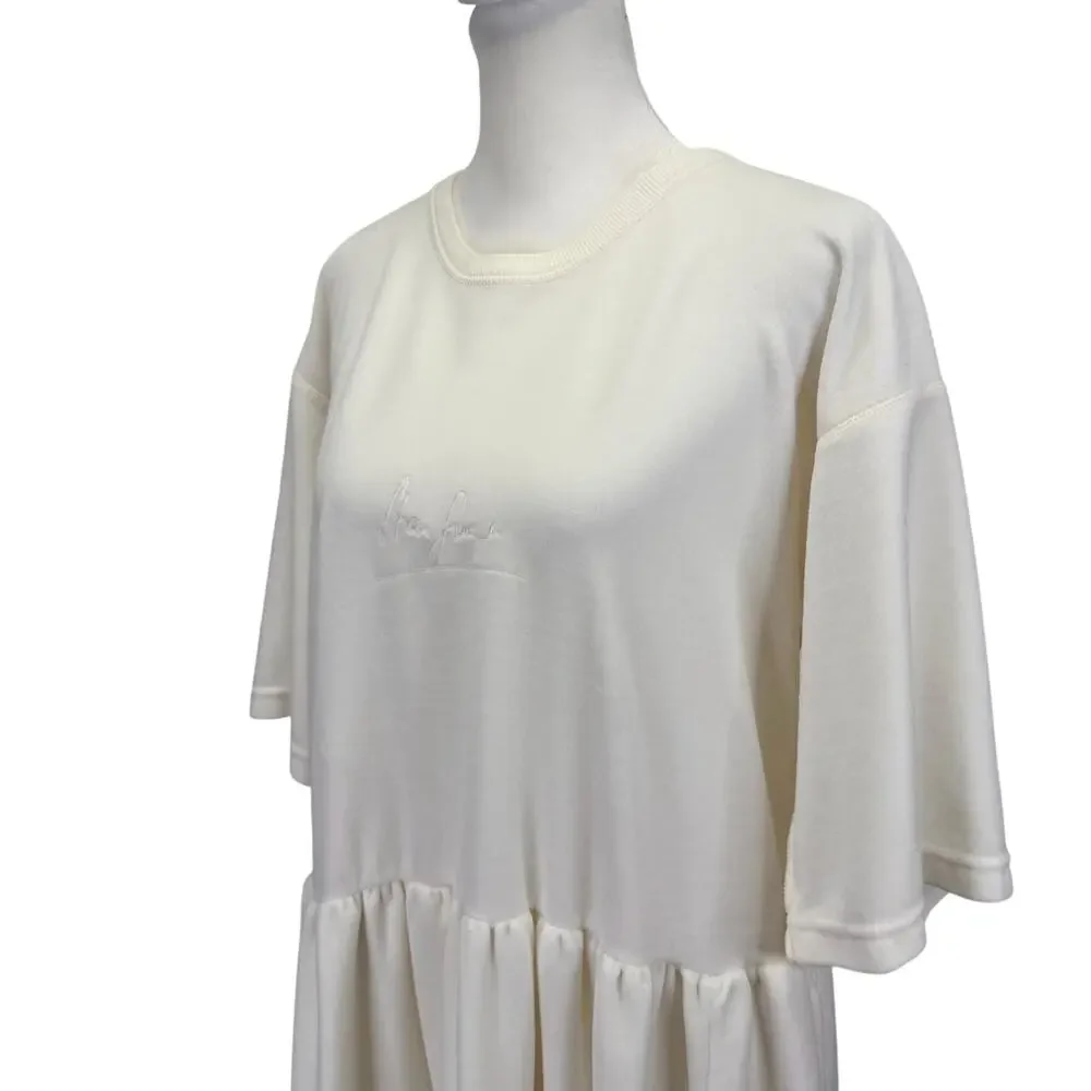 Vintage SONIA RYKIEL Cotton Velour Dress Cream Size L Exposed Seams Pockets